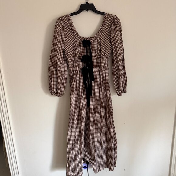 Damson Madder Dakota Bow Checked Cotton Midi Dress Size UK 12 / US 8 - Picture 4 of 9